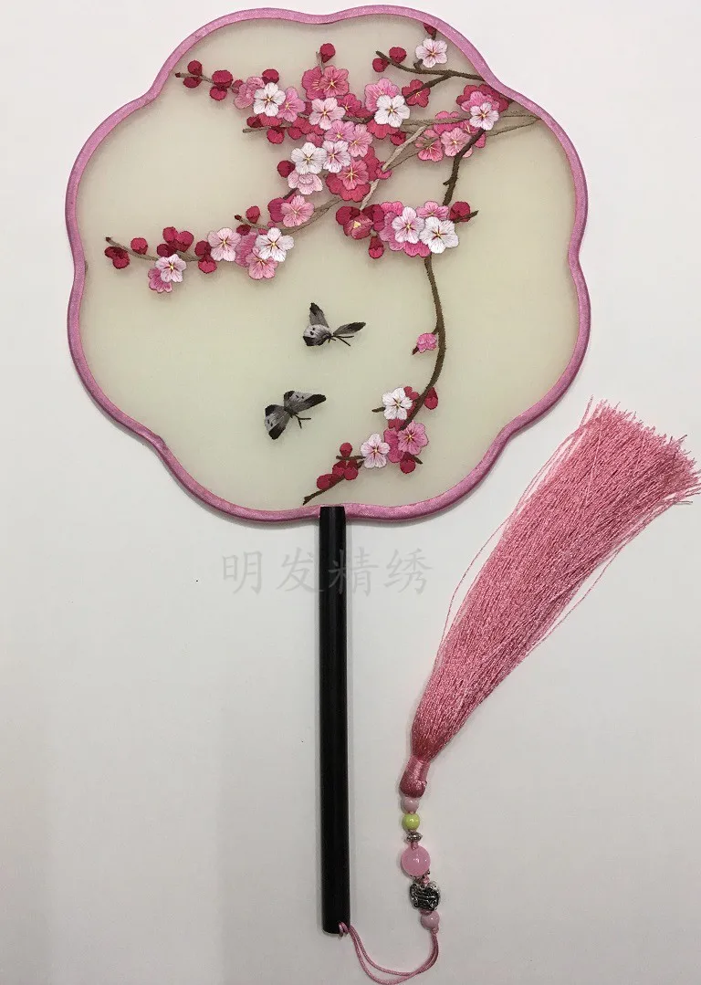 Luxury Gift Hand Fans Chinese Suzhou Double- side Mulberry Silk Embroidery Craft Fan Decorative Women Ebony Handle Fan