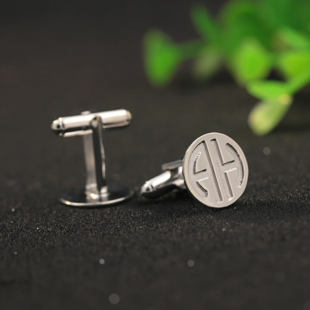 Wedding Groom Gift Engraved 2 letters Monogram Men Cufflinks Customized 2 Initials Stamped Solid Silver Cufflinks