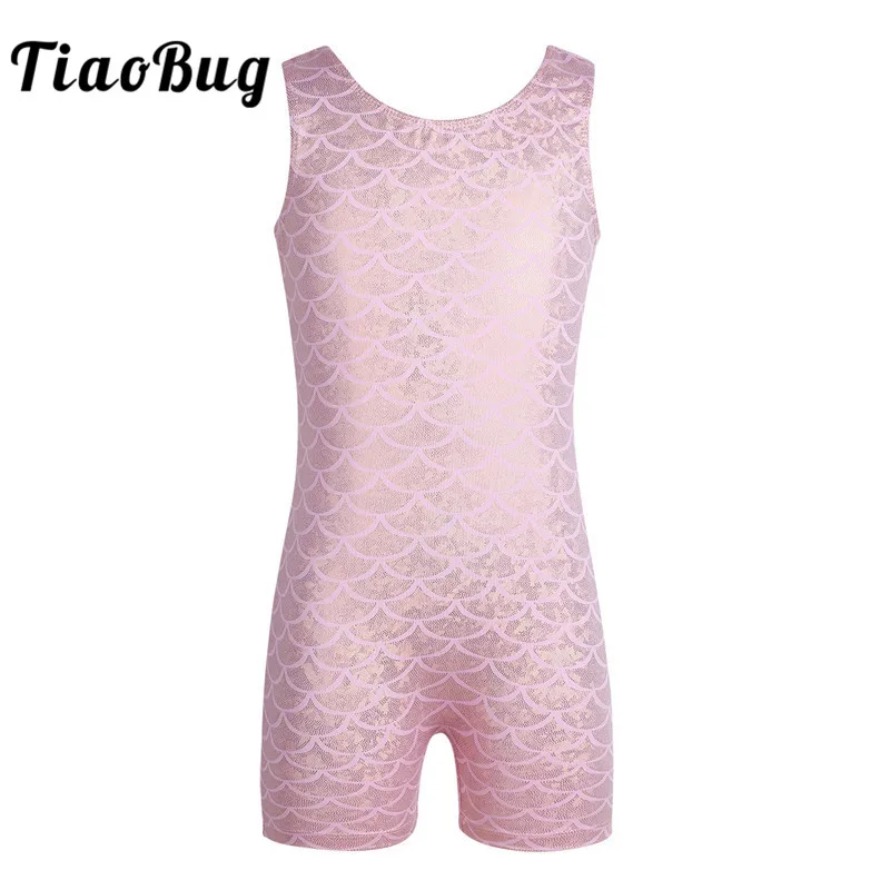 

TiaoBug Kids Teens Glittery Scales Printed Ballet Gymnastics Leotard Workout Sports Bodysuit Children Girls Stage Dance Costume