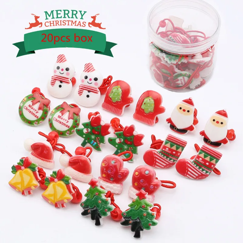 10-20pcs Christmas Hair Clips Glove Tree Santa Claus Hairpins Barrettes Kids Girl Hair Accessories Elastic Hair Bands Headdress