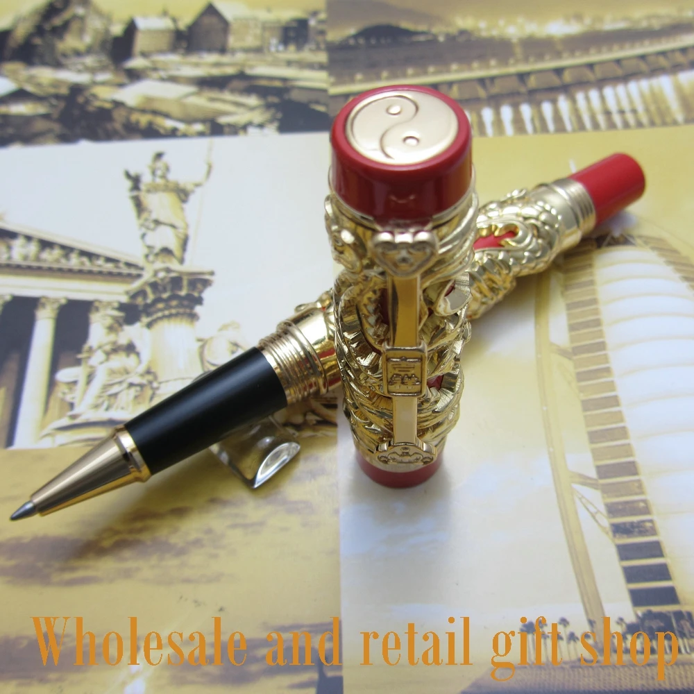 2pcs pen Jinhao Long Feng heavy gold red Chinese Classical luck clip Dragon