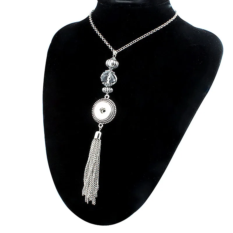 New DJ0068 Beauty Fashion Vintage tassel snap buttons pendant snap necklace 65CM fit DIY 18MM snap buttons jewlery