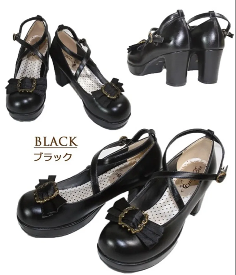 Bowknot księżniczka Kawaii dziewczyna kobiety butyjapońskie słodkie Lolita buty Harajuku grube z spotkanie przy herbacie Cosplay buty damskie lato
