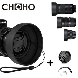 Rubber Lens Hood Tele Wide-Angle Standard 49mm 52mm 58mm 55mm 62mm 67mm 72mm 77mm Telephoto + Lente Cap For Canon Nikon Sony