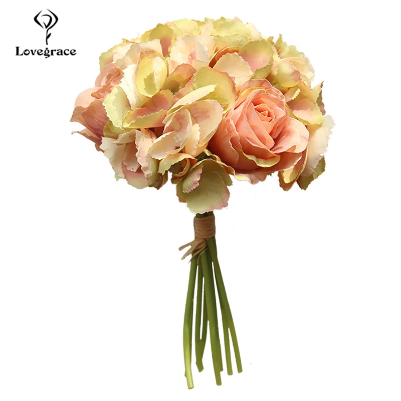 Lovegrace Schöne Weiße Braut Brautjungfer Blume Hochzeit Bouquet 30 cm Künstliche Blume Hohe Qualität Hortensien Rose Bouquet