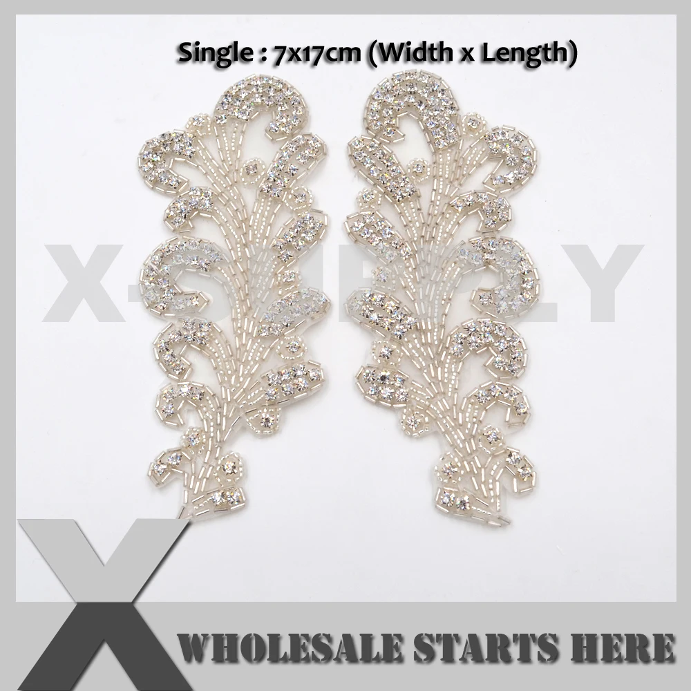 

Mirror Pair Iron on Rhinestone Applique Patch for Bridal Wedding Dress Accessories Decoration