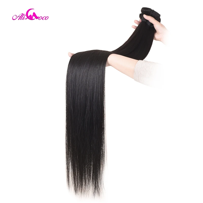 Ali Coco 28 30 40 Inch Straight Menselijk Haar Bundels Met Vetersluiting Braziliaanse Steil Haar Bundels Met 5X5 Sluiting Remy Haar