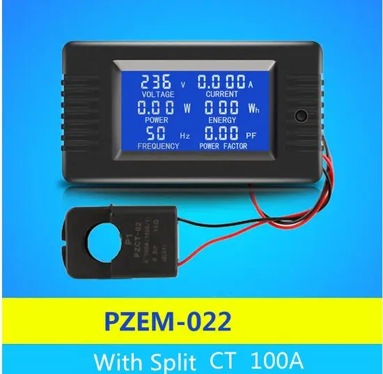 PZEM-022 AC 6in1 Single Phase 220V Digital Watt Power Factor Meter Current Voltage Power Frequency Energy Meter With Split CT