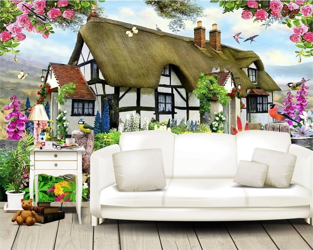 Beibehang Custom wallpapers Gorgeous Pastoral English Country Cottage Rose Garden Children's Room TV backdrop mural 3d wallpaper