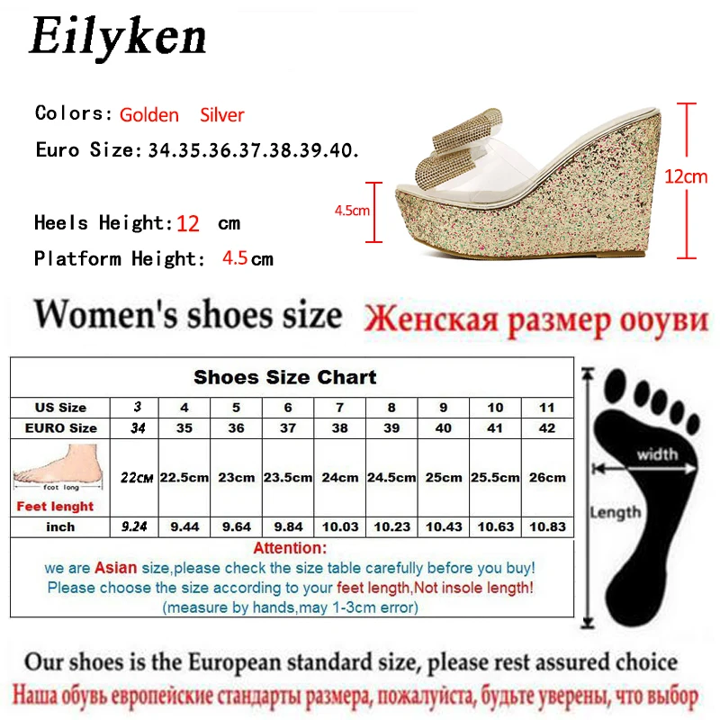 Eilyken pantofole trasparenti in PVC donna Summer Toe Platform Bow Crystal Slide Wedge Sandals taglia 34-40