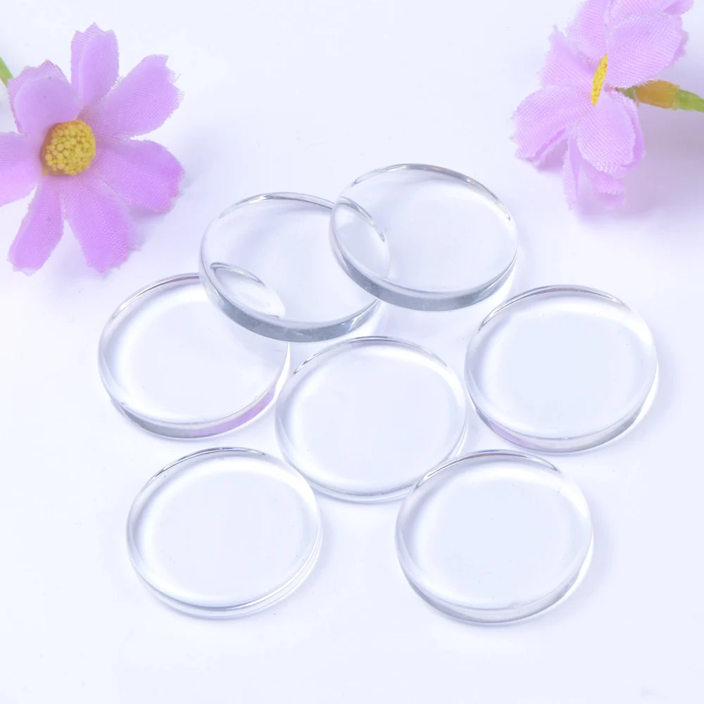 Cabochões de vidro transparente para fazer colar de pingente Cabochão Jóias, ambos os lados planos e redondos, 10mm-30mm