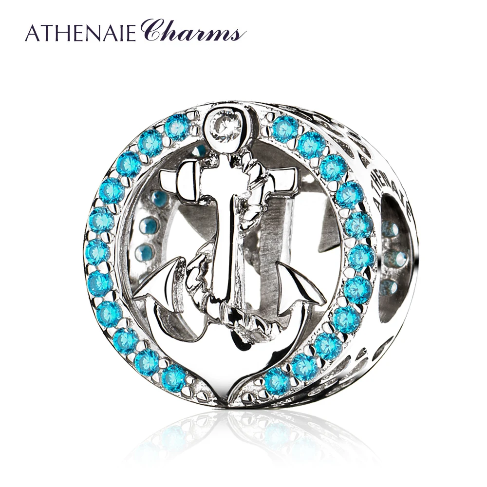 

ATHENAIE Popular 100% 925 Sterling Silver Symbol Of Stability Anchor Blue Charms Beads for Bracelet Women Fashion Jewelry