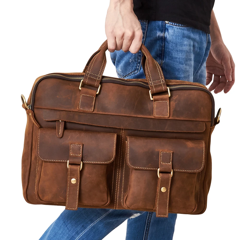 Joyir Mannen Aktetas Real Crazy Horse Lederen Messenger 17 \