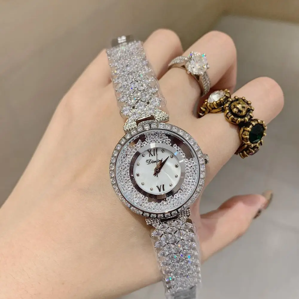 Top Luxury Full Diamonds Women Brand Jewelry Watches Shinning Crystals Bracelet Watch Roman Wristwatch Waterproof Zircons Bangle