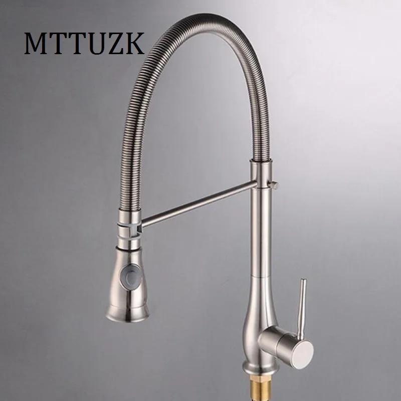 

kitchen Brushed Nickel Deck Mounted basin Sink Faucet Spring Bar basin Mixer Taps Two Spray Methods basin Faucet