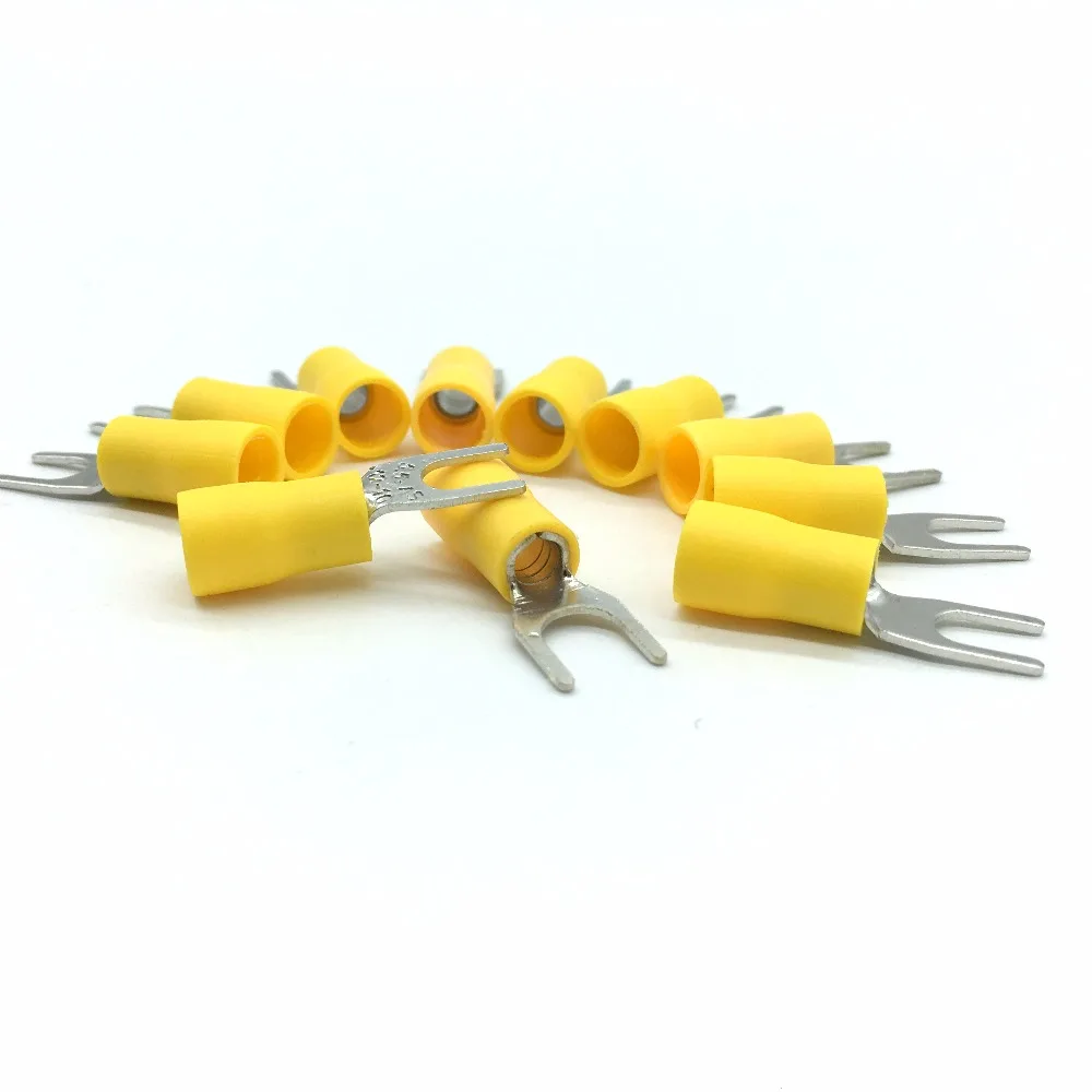 SV5.5-6 Yellow Furcate Pre-insulating Terminal(Type TO) Cold pressed terminals/Cable Connector/Wire Connector 100PCS/Pack