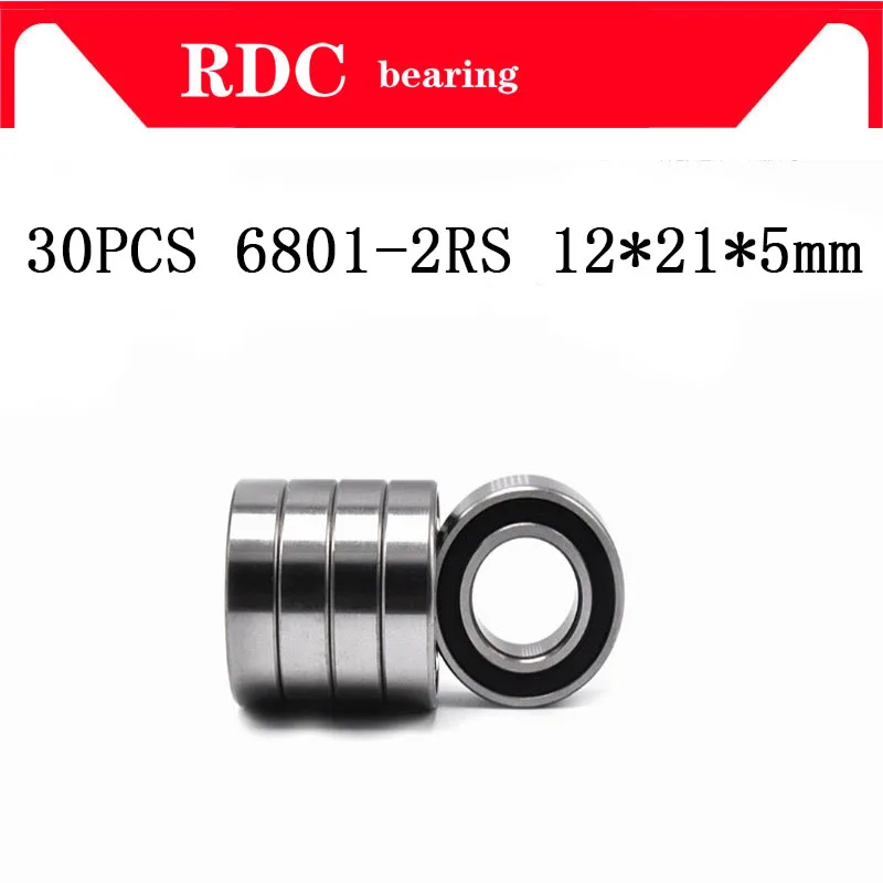 Free Shipping 30PCS ABEC-5 6801-2RS High quality 6801RS 6801 2RS RS 12x21x5 mm Thin Wall Rubber seal Deep Groove Ball Bearing