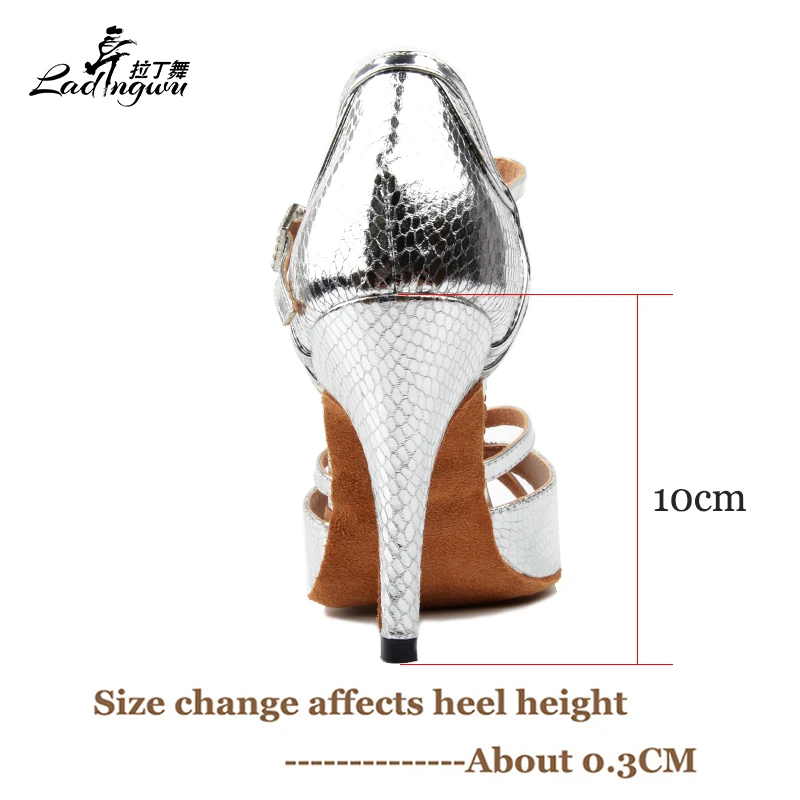 Ladingwu 2018 New Snake texture PU Silver Shoes For Women Dance Shoes Ladies Latin Ballroom Salsa Dance Shoes Women Sandals