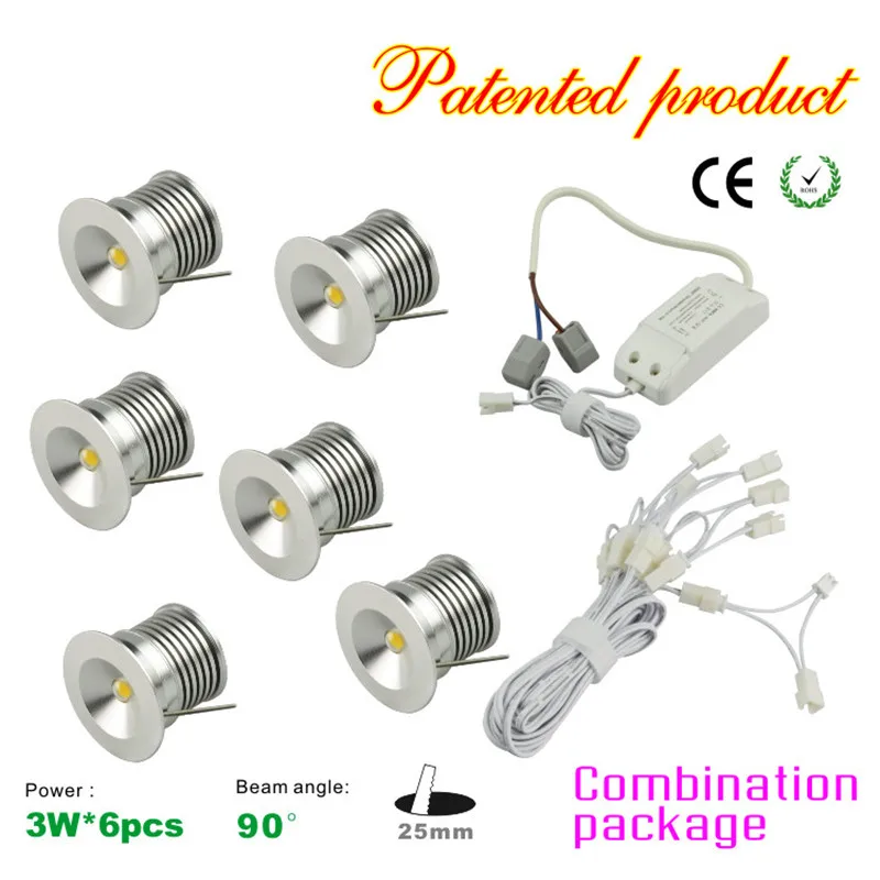 Dimmable Mini Downlight 3W 25mm LED Driver Recessed Cabinet Light Party Lamp,CE&RoHS New Design 6PCS/Set