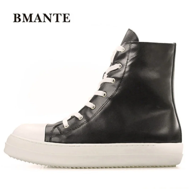 

Bmante Men Casual Shoes Genuine Leather High Top Ankle Boots Lace-Up Zip Trainers Men Shoes Owen Gothic Classaic Fashion Sneaker