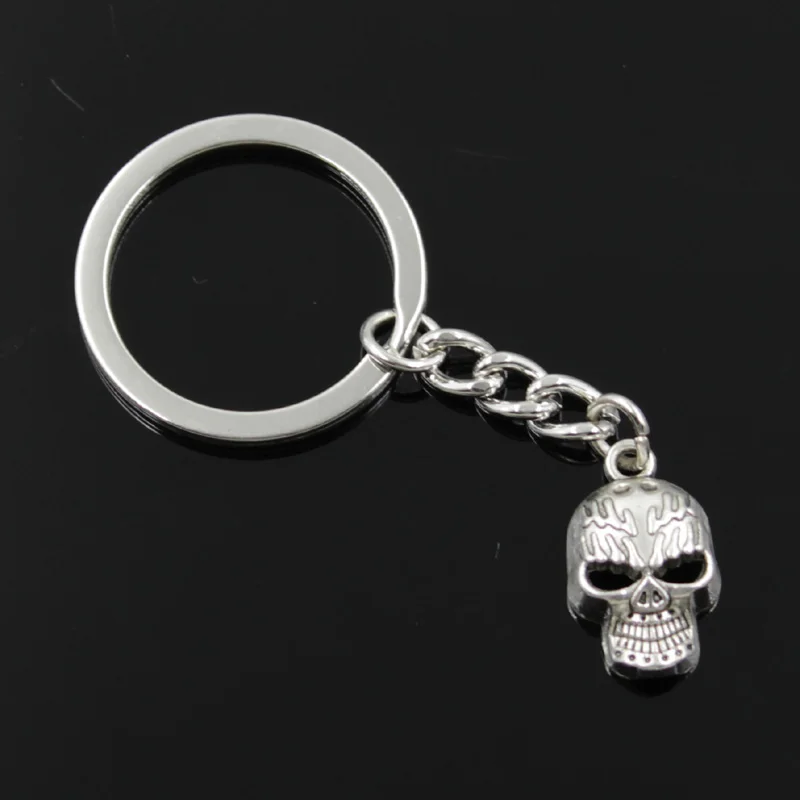 New Fashion Men 30mm Keychain DIY Metal Holder Chain Vintage Skeleton Head Skull 21x13mm Silver Color Pendant Gift