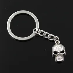 New Fashion Men 30mm Keychain DIY Metal Holder Chain Vintage Skeleton Head Skull 21x13mm Silver Color Pendant Gift
