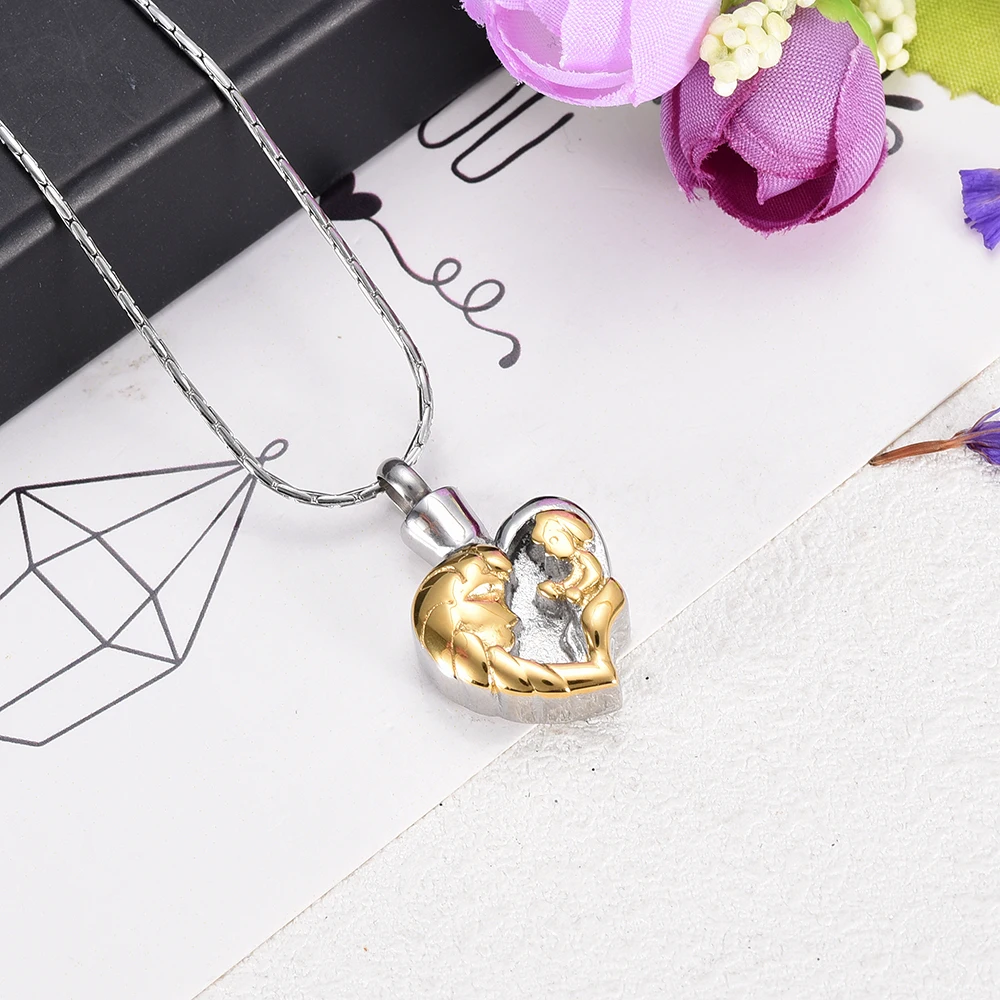 

"Mom&Baby in Love Heart "Stainless Steel Memorial Jewelry Urn Pendant Necklace Keepsake Jewelry Free Engrave CMJ9463