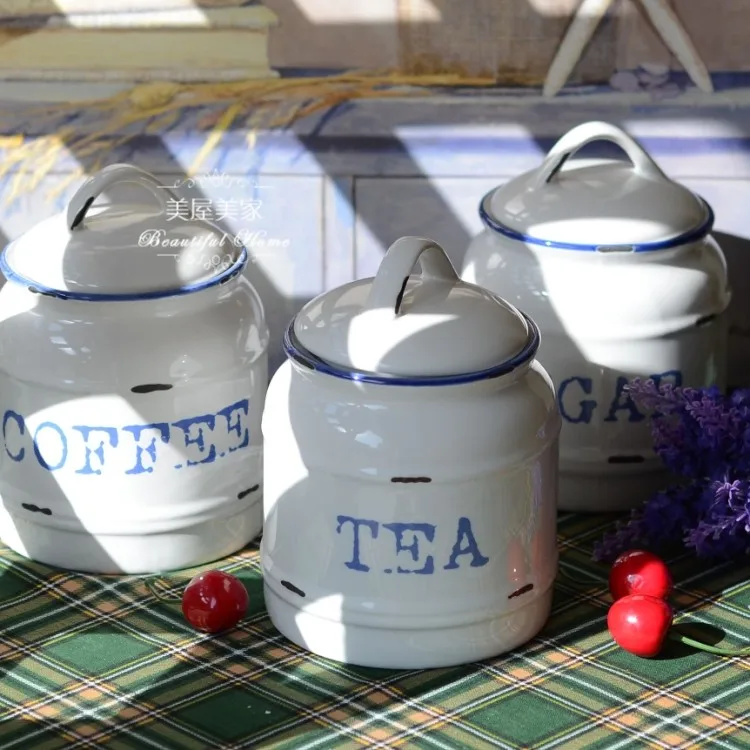 

zakka do the old retro enamel imitation ceramic sugar bowl seasoning cans sealed cans coffee cans Chaguan camera props