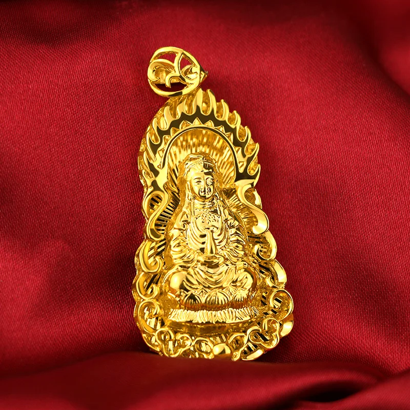 Blingbling Buddha Pendant Necklace Yellow Gold Filled Vintage Buddhism Belief Jewelry With 18 Inches Dragon Chain