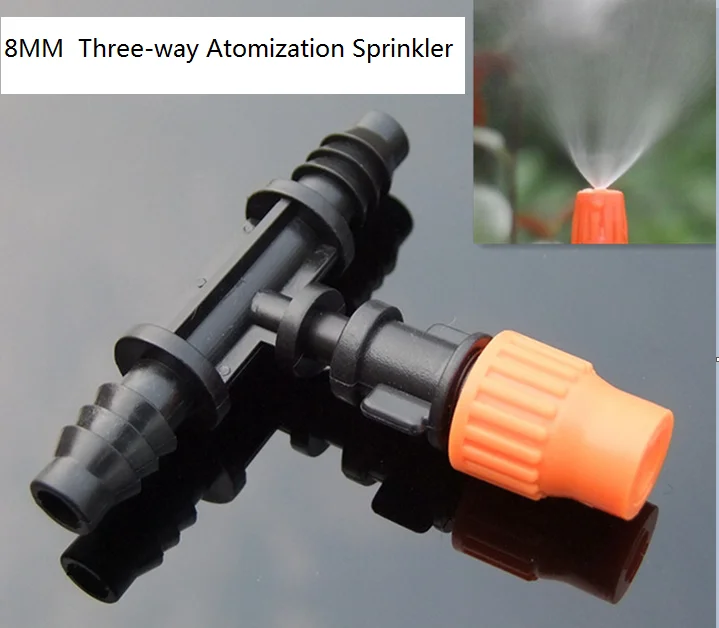 K207B 8mm Three Way Micro Nozzle Spray Nozzle Joint Irrigation Family Gardening DIY Toys Parts Sell At A Loss USA Belarus Ukrain