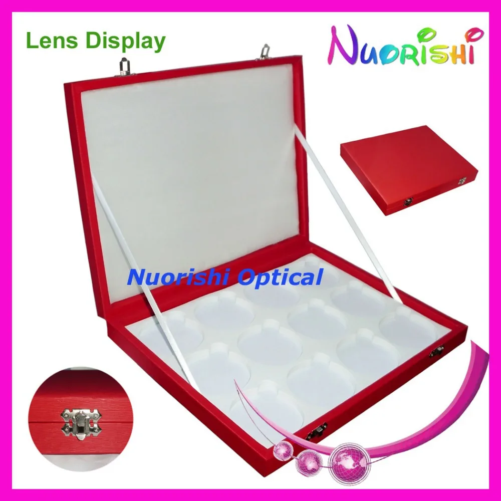 Nice Red Leather Display Case Box Tray for Holding 12pcs Optical Sample Lens Lenses free shipping  D008-12