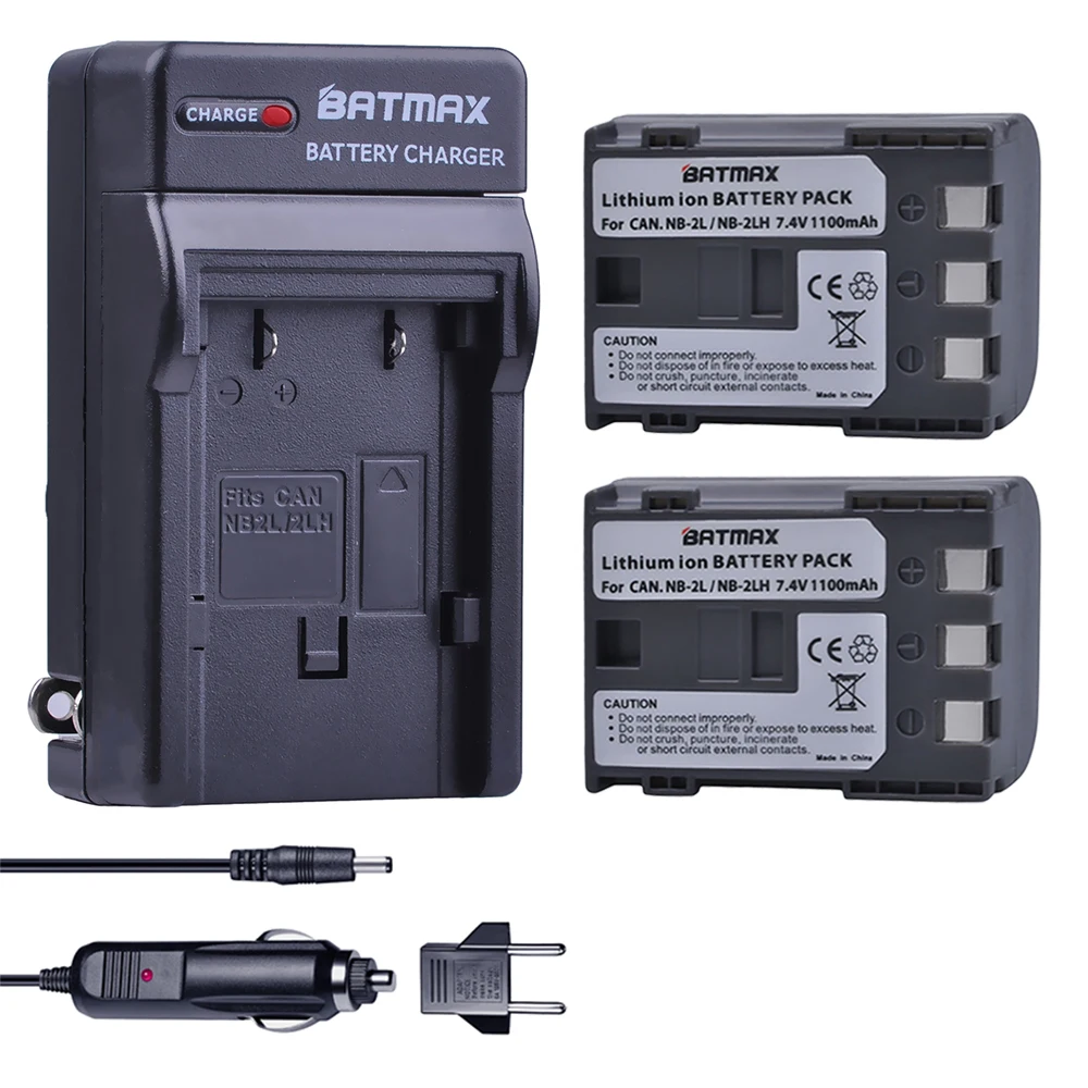 

Batmax 2Pc NB-2LH NB 2L NB2L Battery+Wall Charger Kit for Canon BP 2LH 2L5,DC310 DC320 DC330 DC410 DC420 HV20 HG10 EOS 350D 400D