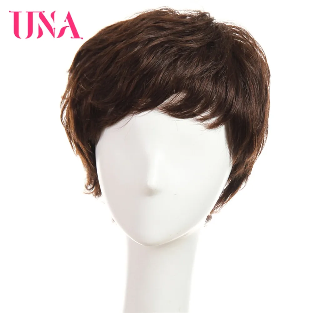 UNA Short Human Hair Wigs For Women Remy Natural Wavy Human Hair Indian Human Hair Wigs Machine Hair Wigs 6\