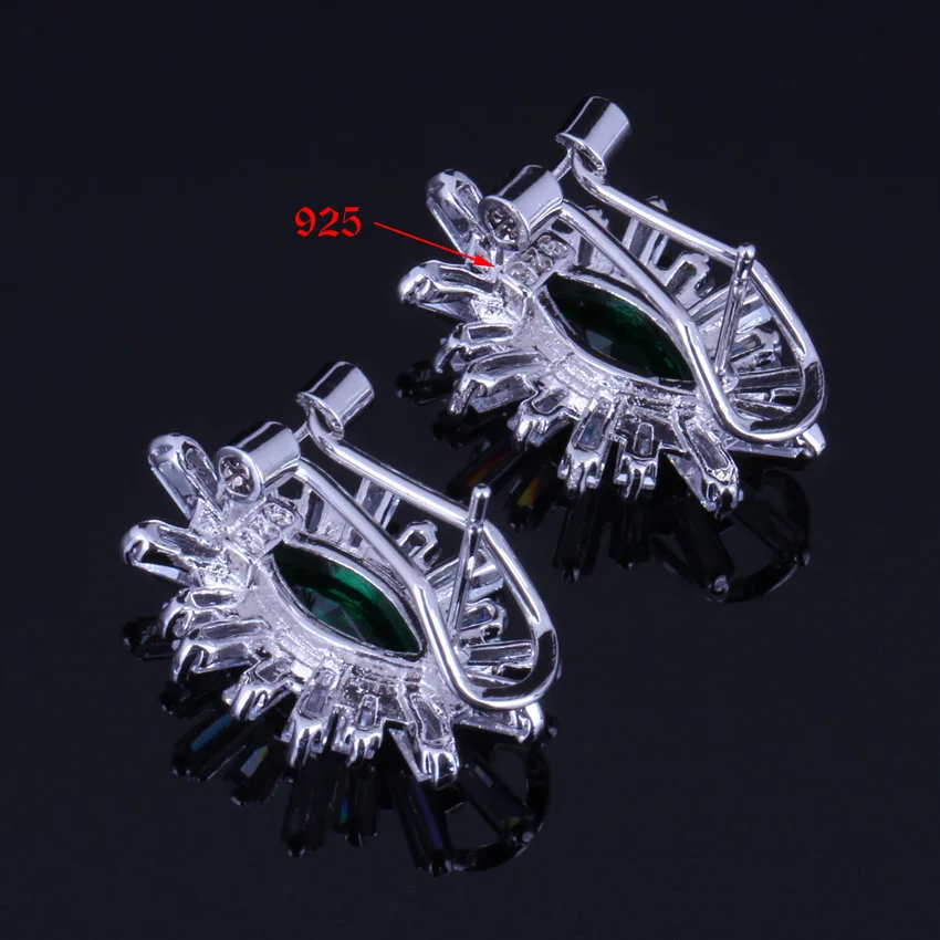 Glittering Green Cubic Zirconia White CZ Silver Plated Jewelry Sets Earrings Pendant Nacklace Chain Ring V0243