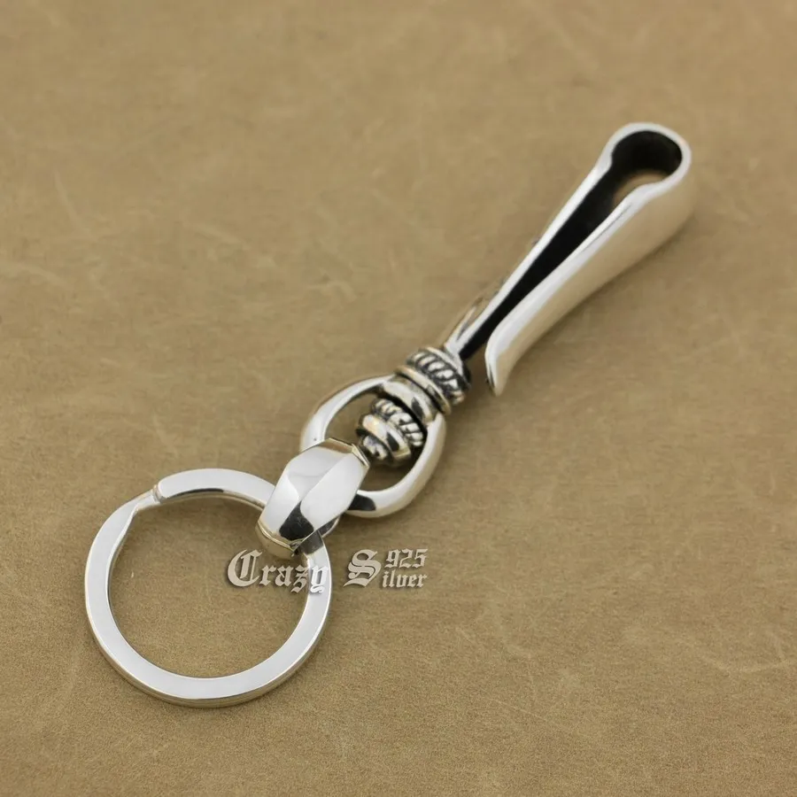 925 Sterling Silver Belt Clip KeyRing Mens Biker Keychain 8J003XKC Punk Jewelry