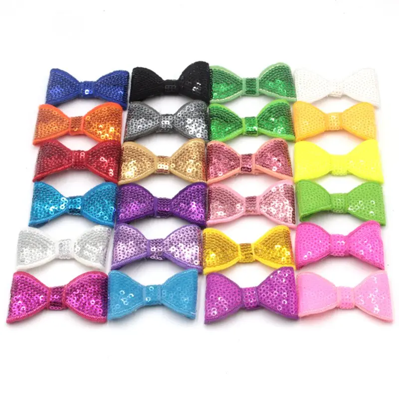 100Pcs/Lot 2'' Embroideried Sequin Bows Knot Applique WITHOUT Clips Kids Boutique Hair Bows Girls Hair Accessories