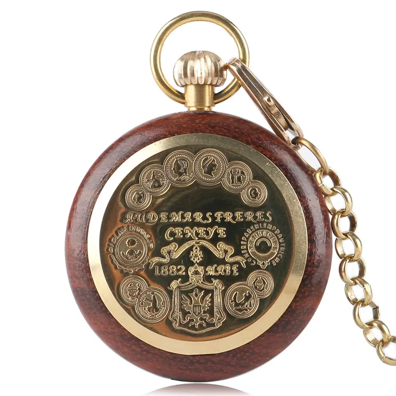 Wood Mechanical Pocket Watch Hand Winding Steampunk Luxury Carving Hollow Skeleton Fashion Pendant Necklace Relojes de bolsillo