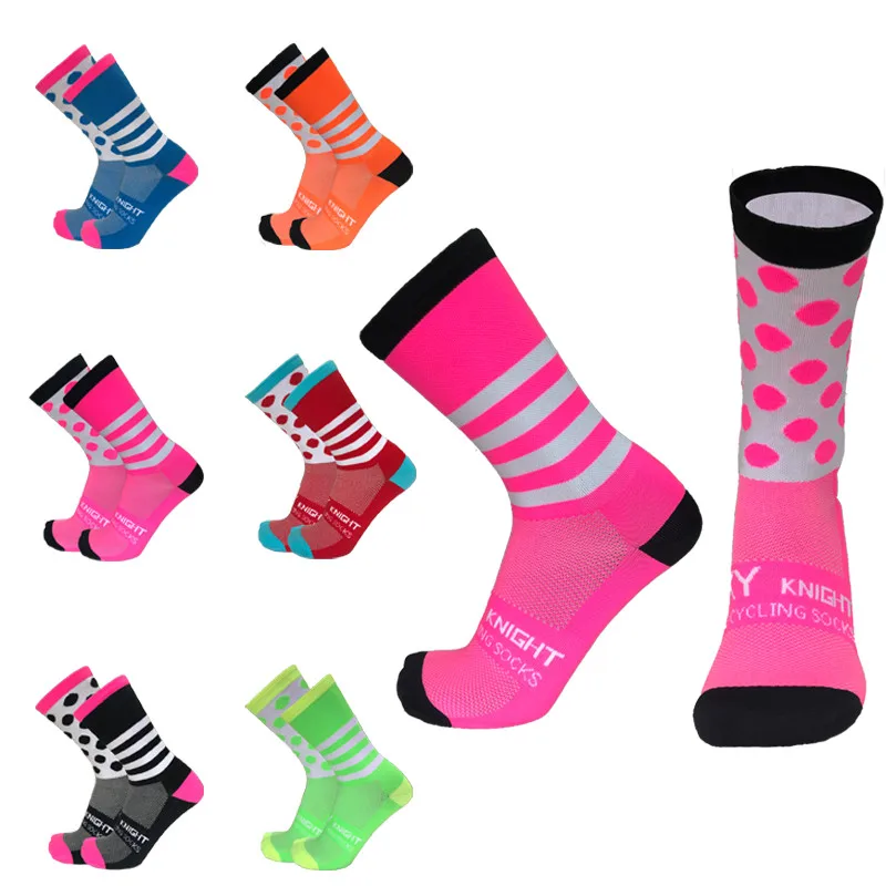 Colorful Stripe Dot Left and Right Feet Cycling Socks Men Women Sports Compression Bike Running Socks