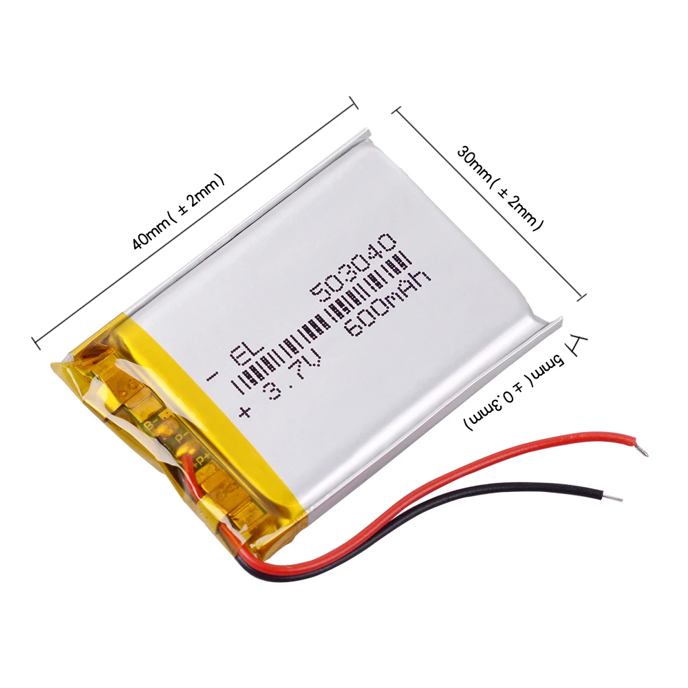 10 pcs /Lot 3.7V 600mAh 503040 Rechargeable Lithium Li-ion Polymer Battery 053040