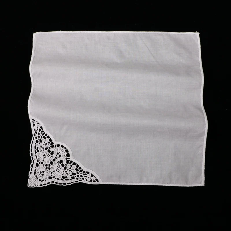 D602-C: White premium cotton lace wedding handkerchief blank crochet hankies for women/ladies wedding gift