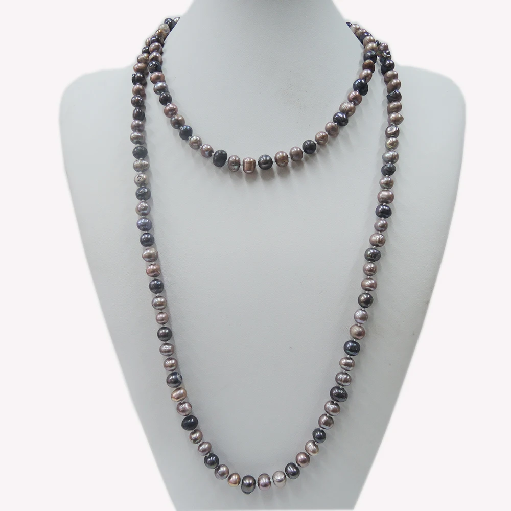 100% NATURE FRESHWATER AAA PEARL LONG   NECKLACE-120 CM in near round  shape