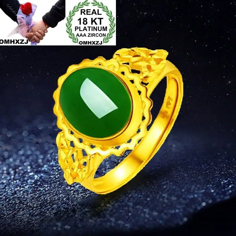 

OMHXZJ Wholesale European Fashion Woman Man Party Wedding Gift Resizable Oval Green Emerald 18KT Yellow Gold Ring RR760