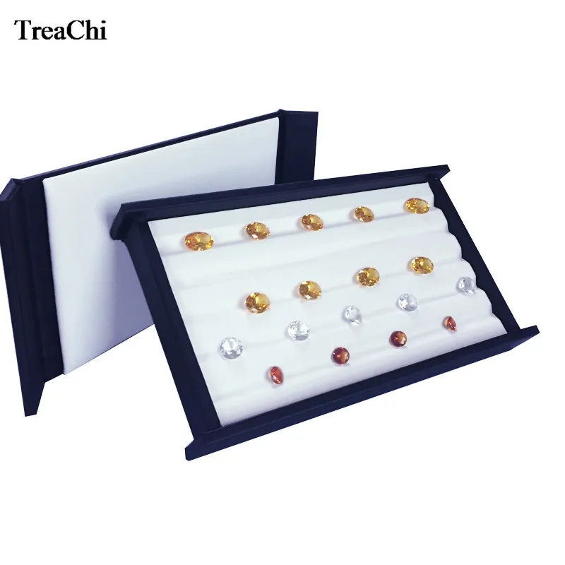 Fashion 50 Grains  Mute Magnet Cover Superior Leather Diamond Display Storage Box Gemstone Jewelry Holder Organizer Travel Tray