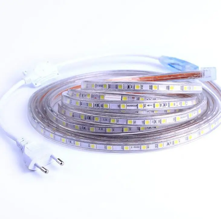 

LED Strip Flexible light 60leds/m Waterproof led light SMD 5050 AC 220V +Power Plug 1M/2M/3M/4M/5M/6M/7M/8M/9M/10M/15M/20M