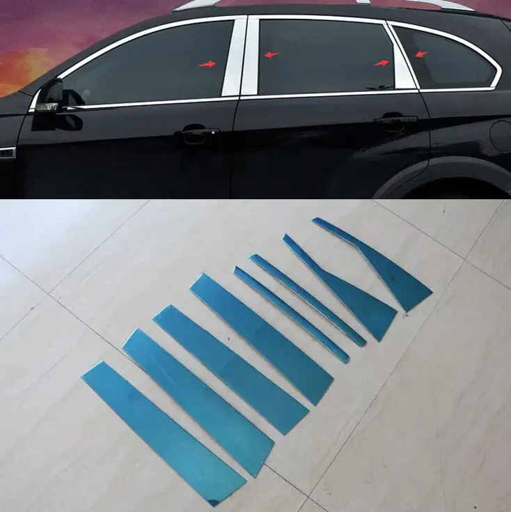 8pcs Chrome Central Window Pillar Posts Cover Trim For Chevrolet Captiva 2012 2013 2014 2015 Car styling
