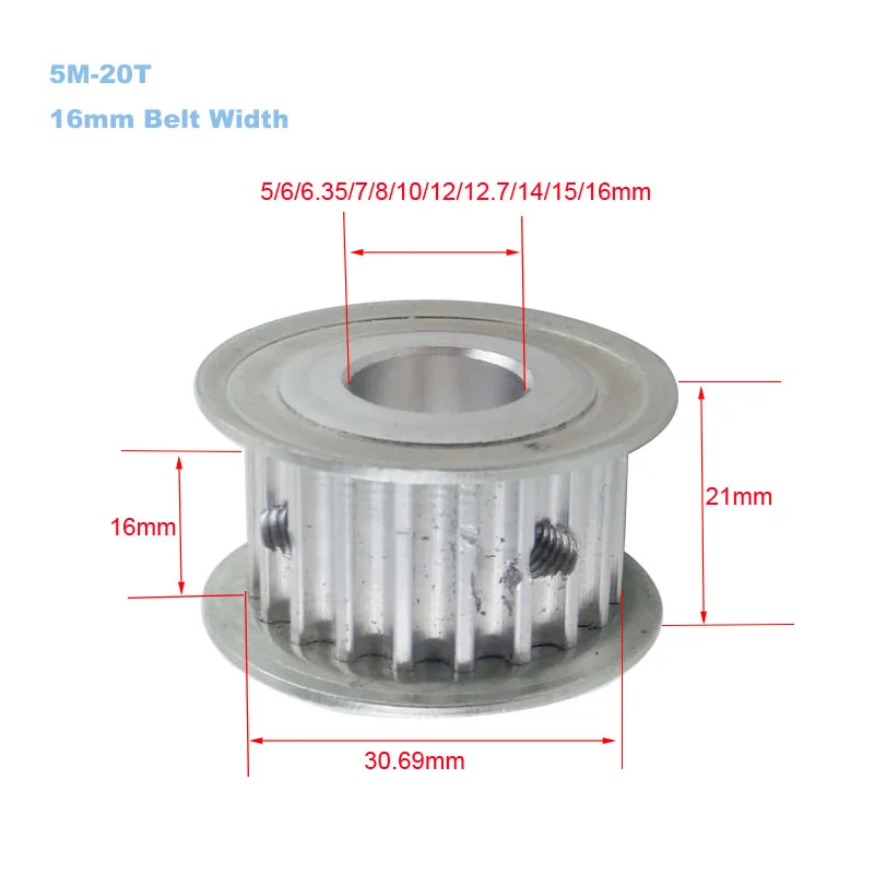 HTD 5M 20T Timing Pulley 20Teeth 5M-20T 16mm/21mm Width Toothed Belt Pulley 5/6/6.35/8/10/12mm Bore Gear Pulley for CNC Machine image 2