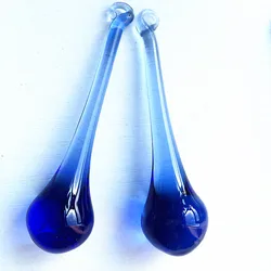 Free Hooks 20pcs/lot 20*80mm Blue Glass Light Raindrop Crystal Chandelier Hanging Chrstmas Tree Pendant Bar & Wedding Home Decor