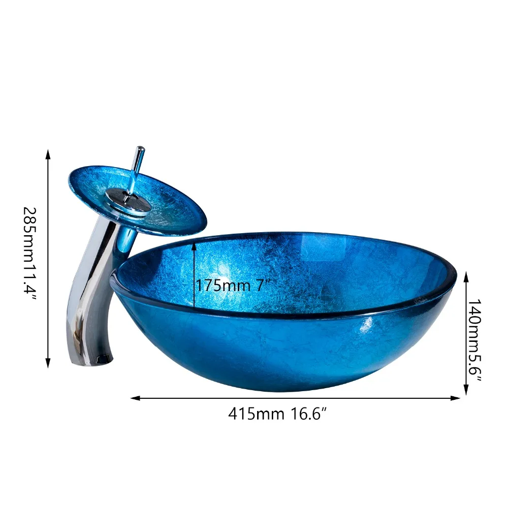 Auspicious Clouds Bathroom Artistic tempered Glass Vessel Vanity hand print color Sink bowl tree146