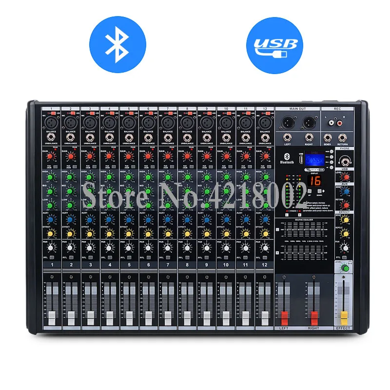 

Pro 12 Channel Digital Mixer with Effects USB Bluetooth DJ Mixing Console for Karaoke Meeting Bar Stage Performance