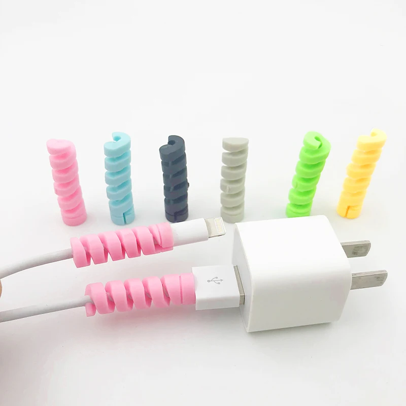 10Pcs Silicone Spiral Cable protector for iphone Usb Charger Cable Winder Protection Anti-break Protective for Samsung Android